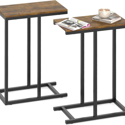 Dreamade C Shaped End Table, Small Side Table for Sofa, Couch Table That Slide Under with Metal Frame
