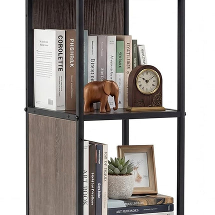 Dreamade 4-Tier Rotating Bookshelf | 360° Spinning Corner Book Shelf Tower W/Removable Fabric Storage Drawer