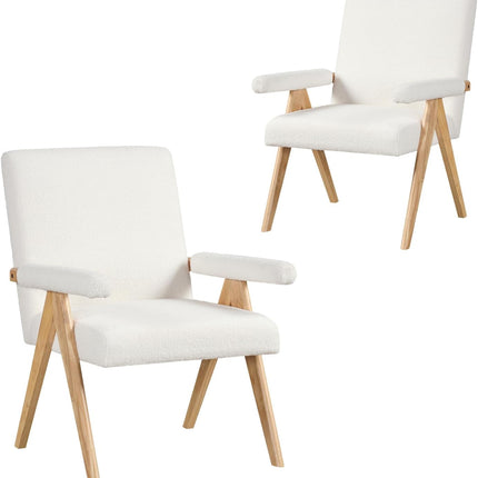 Dreamade Mid-Century Modern Accent Chair, Sherpa Fabric Reading Chair with Padded Armrests
