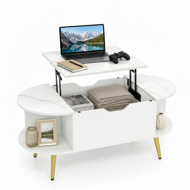 Dreamade Lift Top Coffee Table with Storage, 39.5" Faux Marble Center Table