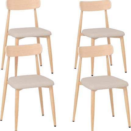 Dreamade Linen Fabric Upholstered Modern Dining Chair Set of 2/4 with Padded Seat and Curved Back
