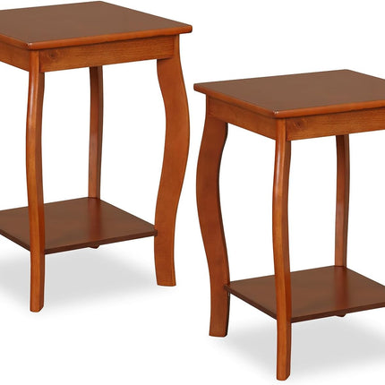 Dreamade 2-Tier End Table, Narrow Tiered Telephone Table with Storage Shelf, Solid Wood Legs