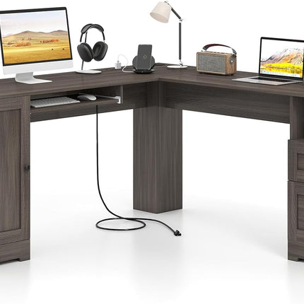 Dreamade 66" L-Shaped Desk with Storage Drawers & Charging Station