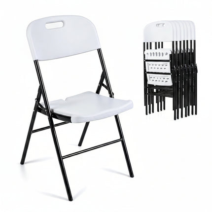 Dreamade Folding Plastic Chairs 4 Pack w/HDPE Backrest & Seat, White | Stackable Portable Seating w/ Steel Frame