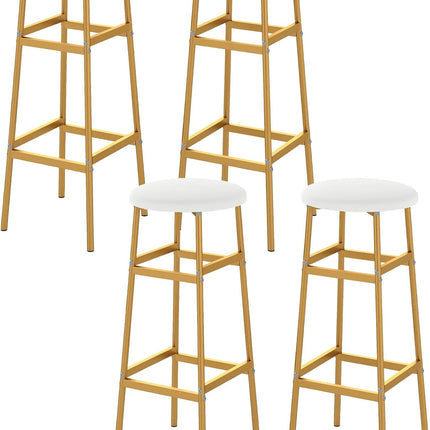 Dreamade 29 Inch Bar Stools Set of 2/4 Upholstered Round Backless Bar Height Chairs with Sturdy Metal Frame and Footrest