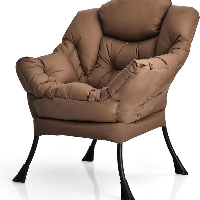 Dreamade Modern Lazy Chair, Accent Contemporary Lounge Chair Polyester Fabric w/Steel Frame