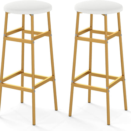 Dreamade 29 Inch Bar Stools Set of 2/4 Upholstered Round Backless Bar Height Chairs with Sturdy Metal Frame and Footrest