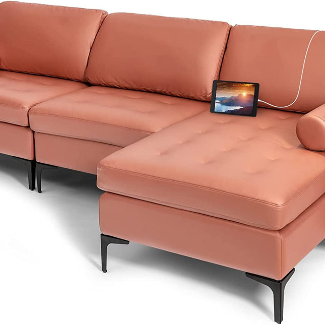 Dreamade 97" Large Couch, 3 Seat Sectional Sofa Set, L-Shaped Modular Sleeper with Chaise Lounge & USB Port & Socket