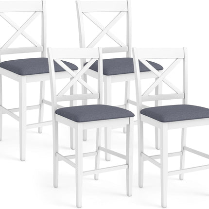 Dreamade 24" Farmhouse Bar Stools | Cross Back Counter Height Chairs with Padded Linen Upholstered Seat (2/4)