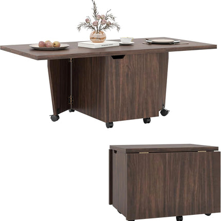 Dreamade Folding Coffee Table 48 Inch Drop Leaf Extendable Center Table with Storage Cabinet & Wheels