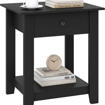Dreamade Nightstand with Drawer 2-Tier Modern Bedside Table with Open Shelf and Storage