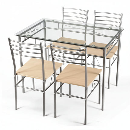 5 Pieces Dining Set Glass Table and 4 Chairs