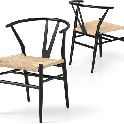 【侵权下架】Dreamade Metal Dining Chairs Set of 2/4 Mid-Century Weave Dining Room Chair w/Y-Shaped Backrest