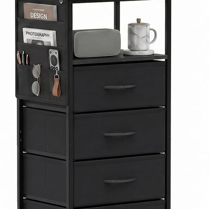 Dreamade Modern 34" Bedside Table with 4 Fabric Drawers (1/2)