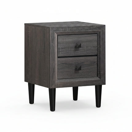 Nightstand Wooden W/Two Storage Drawers and Handles
