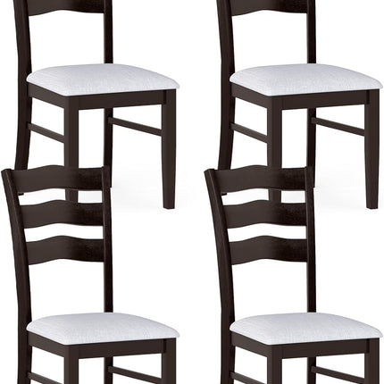 Dreamade Wooden Dining Chairs Set of 2/4 with Rubber Wood Legs Fabric Padded Seat Wavy Ladder Back