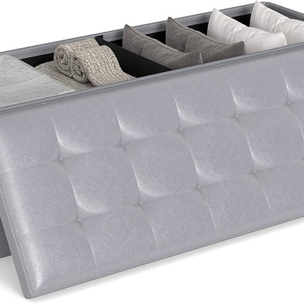 Dreamade 43 Inches Folding Storage Ottoman Bench Upholstered PU Leather Storage Chest with Side Pocket