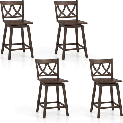 Dreamade 24" Bar Stools Set of 2/4, Swivel Wooden Bar Chairs with Rubber Wood Frame, Dark Grey