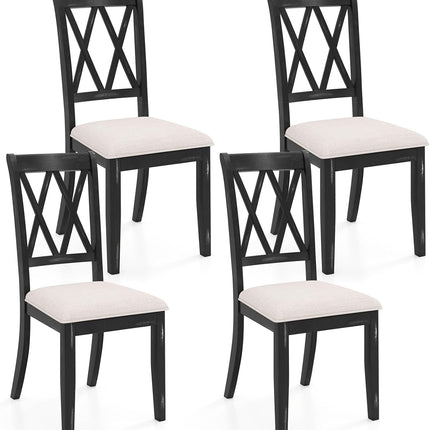 Dreamade Wooden Dining Chairs Set of 2/4 Upholstered Kitchen Chair w/Distressed Rubber Wood Legs Curved Cross Back
