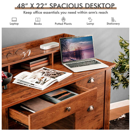 DREAMADE Home Office Desk with Drawer, Wood Office Executive Desk w/Multiple Drawers & Storage Cabinet