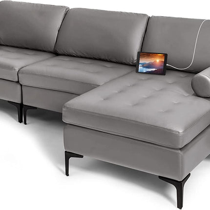 Dreamade 97" Large Couch, 3 Seat Sectional Sofa Set, L-Shaped Modular Sleeper with Chaise Lounge & USB Port & Socket