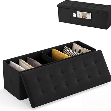 Dreamade 43 Inches Folding Storage Ottoman Bench Upholstered Storage Chest with Side Pocket