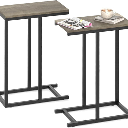 Dreamade C Shaped End Table, Small Side Table for Sofa, Couch Table That Slide Under with Metal Frame