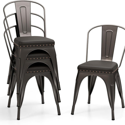 Dreamade Metal Dining Chairs Set of 4 with Detachable Backrest & PU Leather Padded Seat