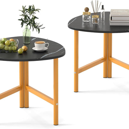 Dreamade Triangle End Table Wood Side Table with Metal Legs