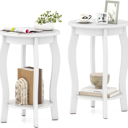 Dreamade 2-Tier End Table, Narrow Tiered Telephone Table with Storage Shelf, Solid Wood Legs