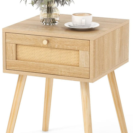 Dreamade Boho Rattan Nightstand Set of 2 - Bedside Table with Hand-Woven Rattan Decoration, Natural