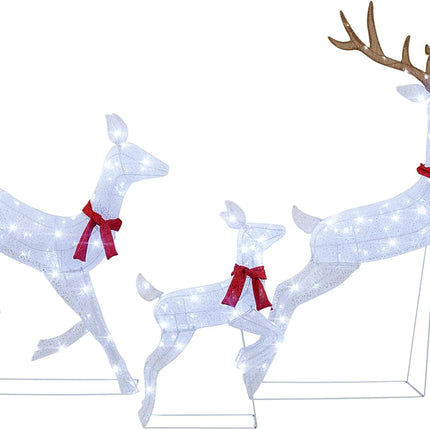 Dreamade 3-Piece Large Lighted Christmas Reindeer Family, Light up Xmas Decorations w/255 LED Lights & Scarves