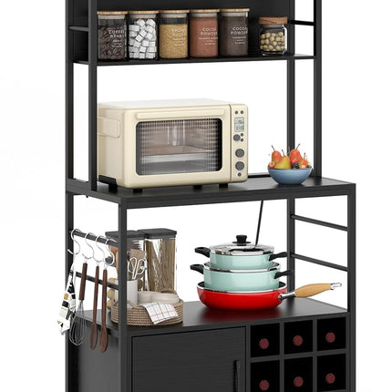 Dreamade Bakers Rack with Power Outlet, 67” Microwave Stand with Storage Cabinet, Spice Rack
