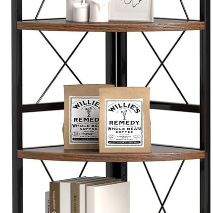 Dreamade 5-Tier Corner Shelf, 63" Tall Corner Bookshelf, Freestanding Storage Rack w/Metal Frame