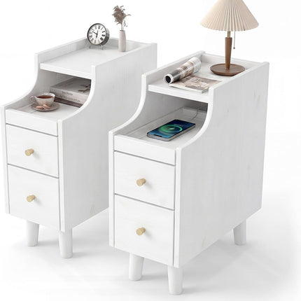 Dreamade Narrow Nightstand with 2 Drawers for Small Spaces (1/2)