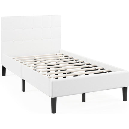 Dreamade Upholstered Platform Bed Twin Size, Modern Bed Frame with Button Tufted Headboard (Beige)