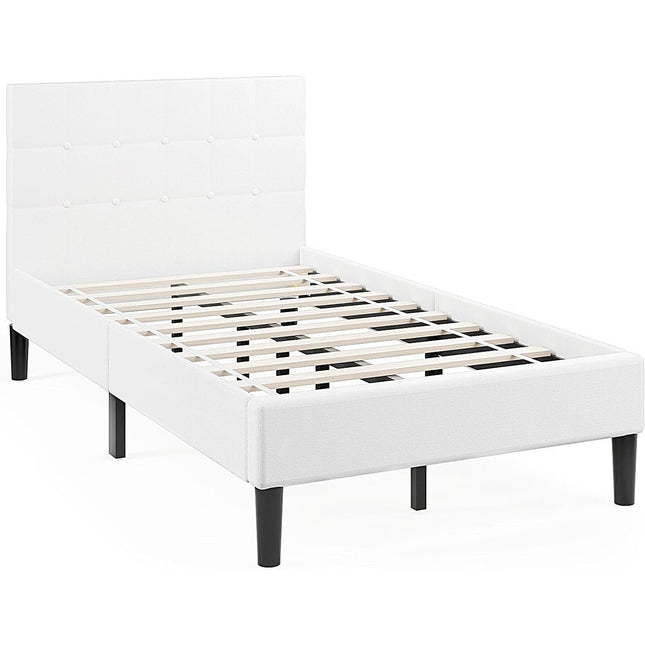 Dreamade Upholstered Platform Bed Twin Size, Modern Bed Frame with Button Tufted Headboard (Beige)