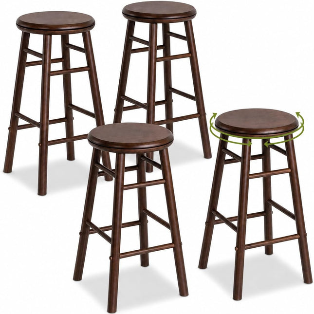 Dreamade 24 Inch Swivel Bar Stools Set of 2, Rubber Wood, Walnut | Round Bar Chairs w/Backless Design