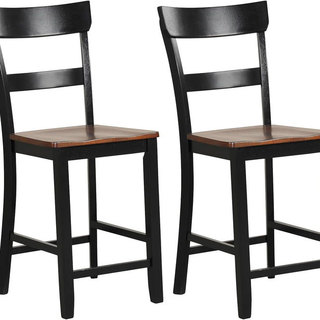 Dreamade Wooden Bar Stools Counter Height Set of 2, 24.5" Farmhouse Wood Bar Dining Chairs