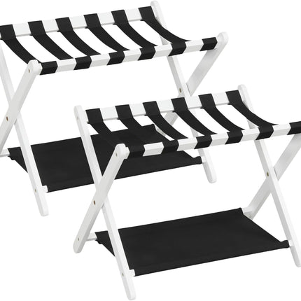 Dreamade Folding Luggage Rack | Solid Rubber Wood Suitcase Stand with Storage Shelves