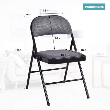 4-Pack Folding Chairs with Metal Frame and Fabric Upholstered Padded Seat - Dreamadeus