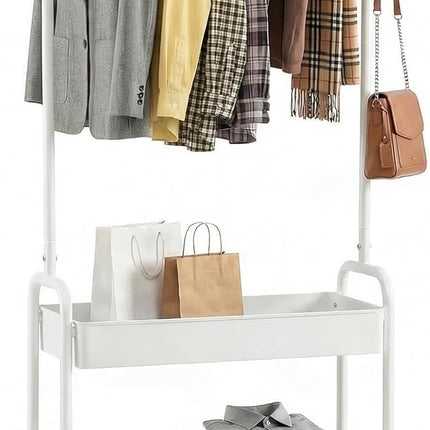 Dreamade Heavy-Duty Rolling Clothes Rack with 2 Storage Baskets & Side Hooks