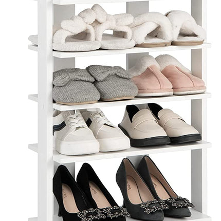 Dreamade 7-Tier Wooden Shoe Rack, Double Row Shoe Organizer for 14 Pairs, Customizable Height
