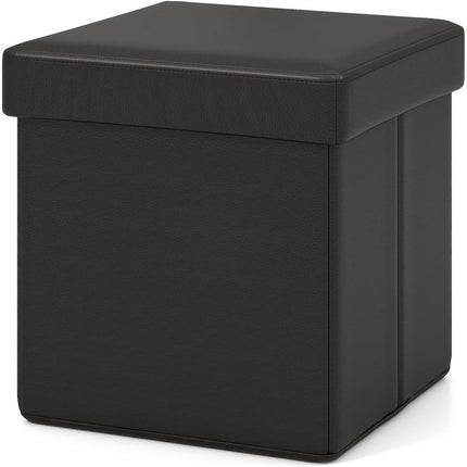Dreamade Cube Storage Ottoman - 15 Inches Folding Ottoman Storage Chest, PVC Leather, Upholstered Footrest