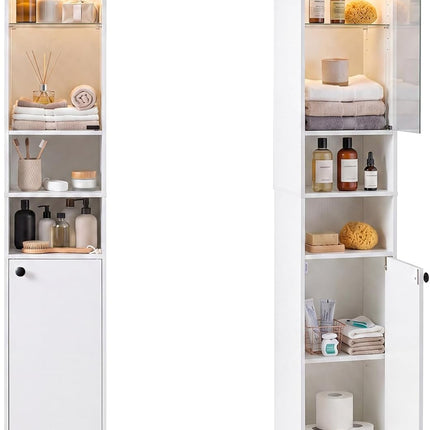 Dreamade Tall Narrow Bathroom Cabinet with Lights & Remote Control (1/2)