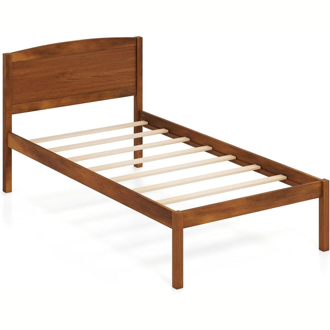 Dreamade Wooden Bed Frame with Curved Headboard, Wood Slat Support | Farmhouse Platform Bed w/Heavy Duty Mattress Foundation