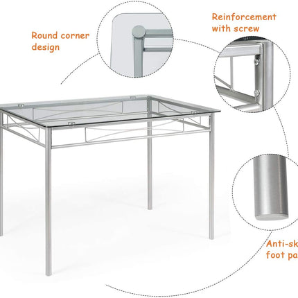 5 Pieces Dining Set Glass Table and 4 Chairs
