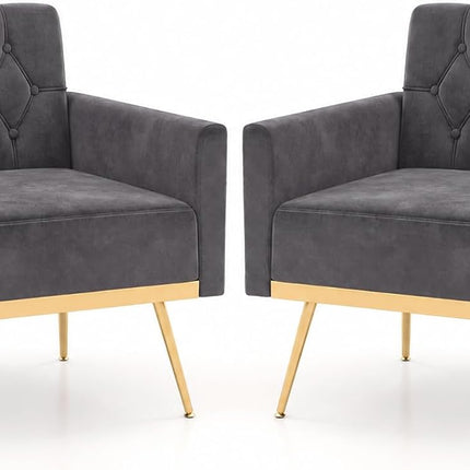 Dreamade Modern Velvet Accent Chair Set of 1/2, Mid-Century Upholstered Single Sofa Chair w/Button Tufted Back