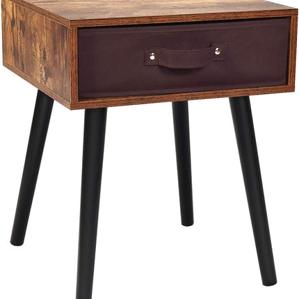 End Table Accent Bedside Table W/ 1 Removable Fabric Drawer and Solid Wooden Legs