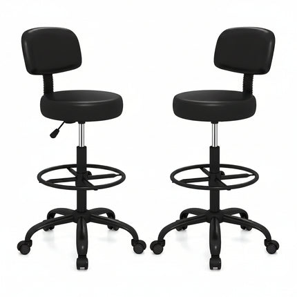 Dreamade Drafting Chair with Back, Adjustable Foot Rolling Stool with Wheels | PVC Leather Tall Office Chair w/ Thickened Cushion